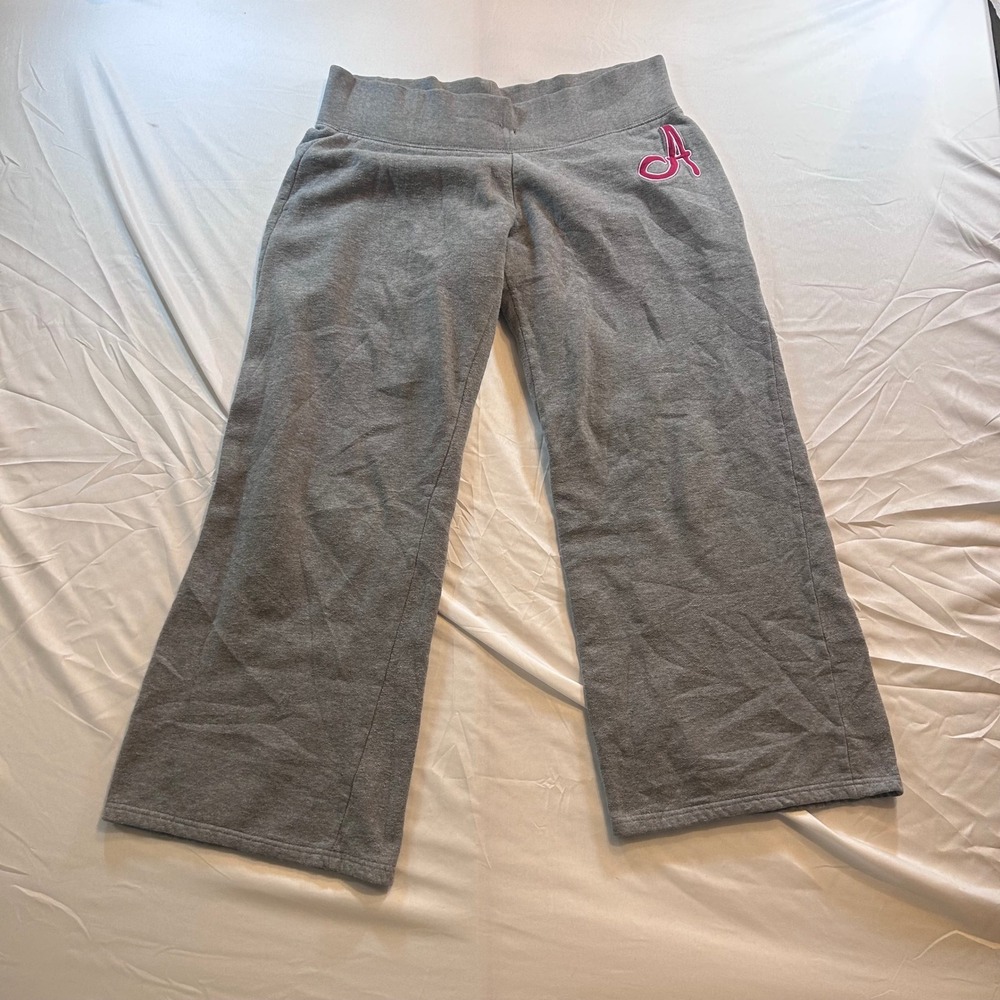 Aeropostale Womens Gray Fleece Wide Leg Sweatpants Pink Logo Size M